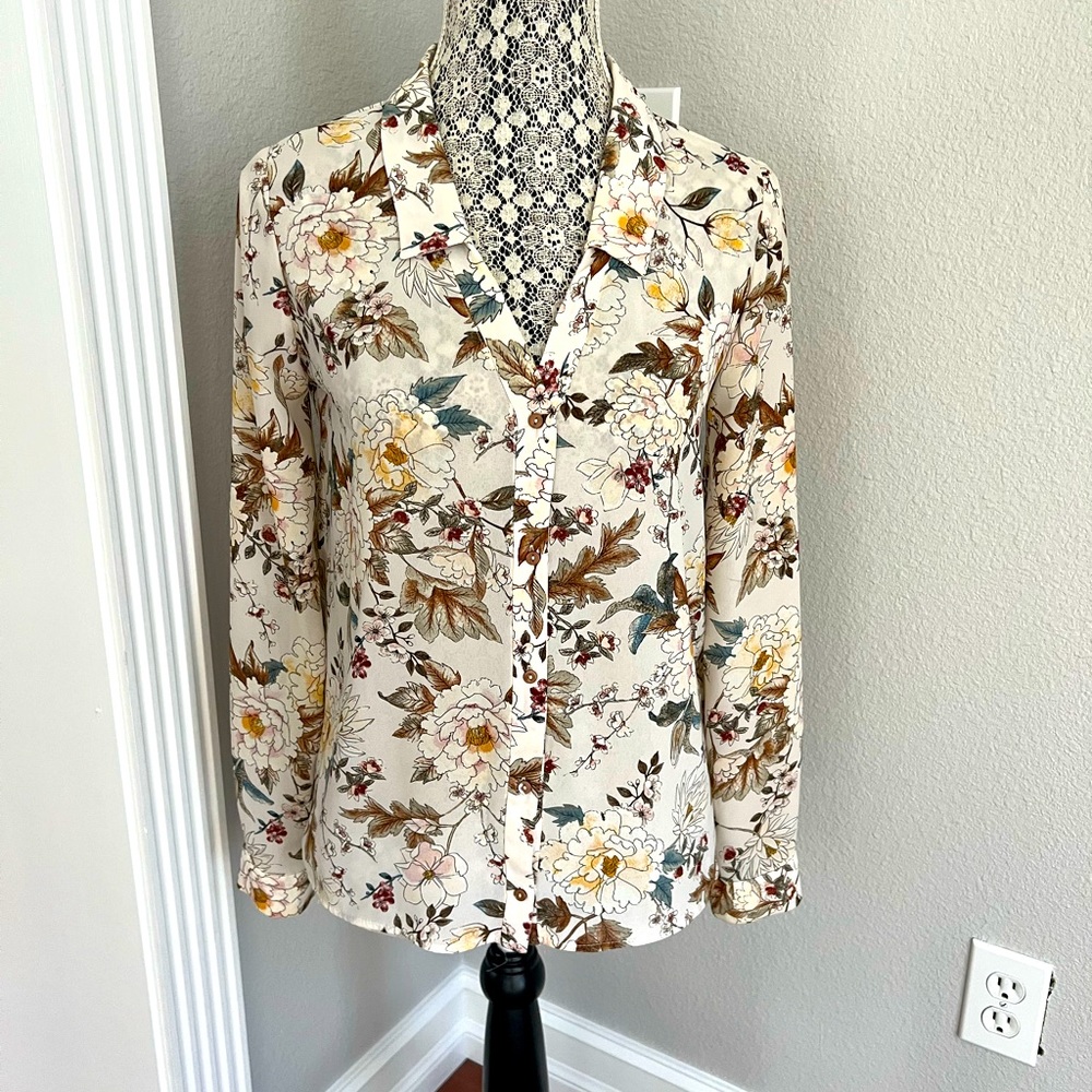 Zara Basics floral watercolor blouse tunic